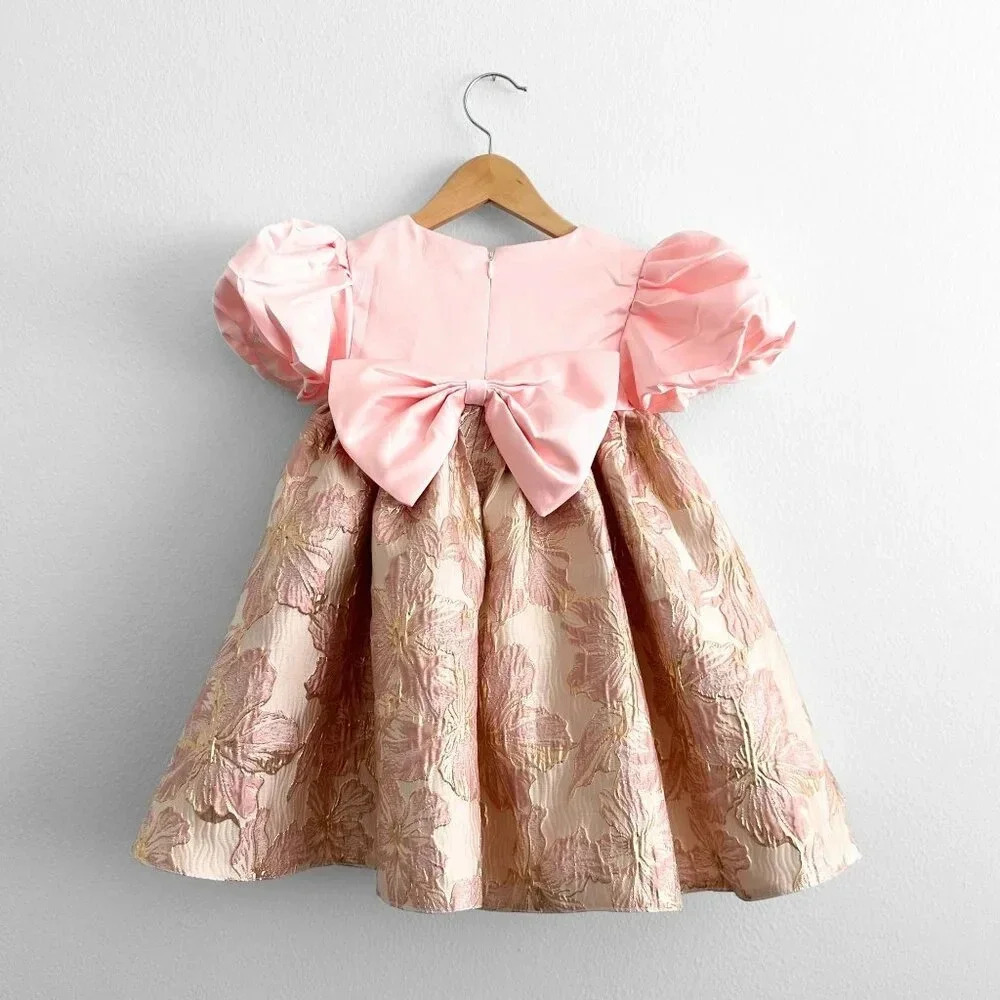 NWT Pretty Girls Fine Jacquard Celebration Dress Elegant Floral Pink & Gold 7Y - Picture 2 of 3